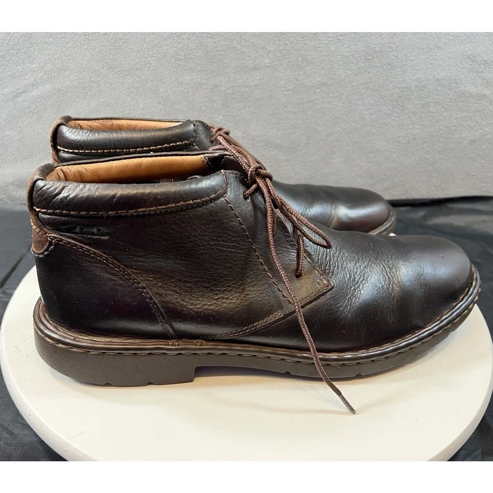 Clarks Stratton Limit Chukka Ankle Boots Lace Up Brown Leather Men Size 11.5